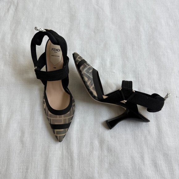 Colibrì Black leather and mesh, high-heeled slingbacks - Picture 3 of 8